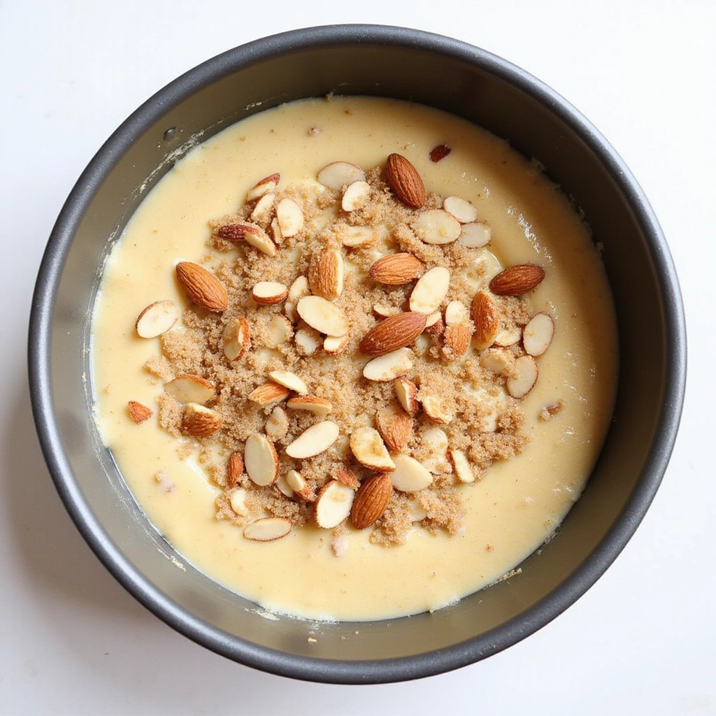 Almond Flour Coffee Cake Recipes Gluten Free and Moist - Step 7: Pour Batter and Add Topping