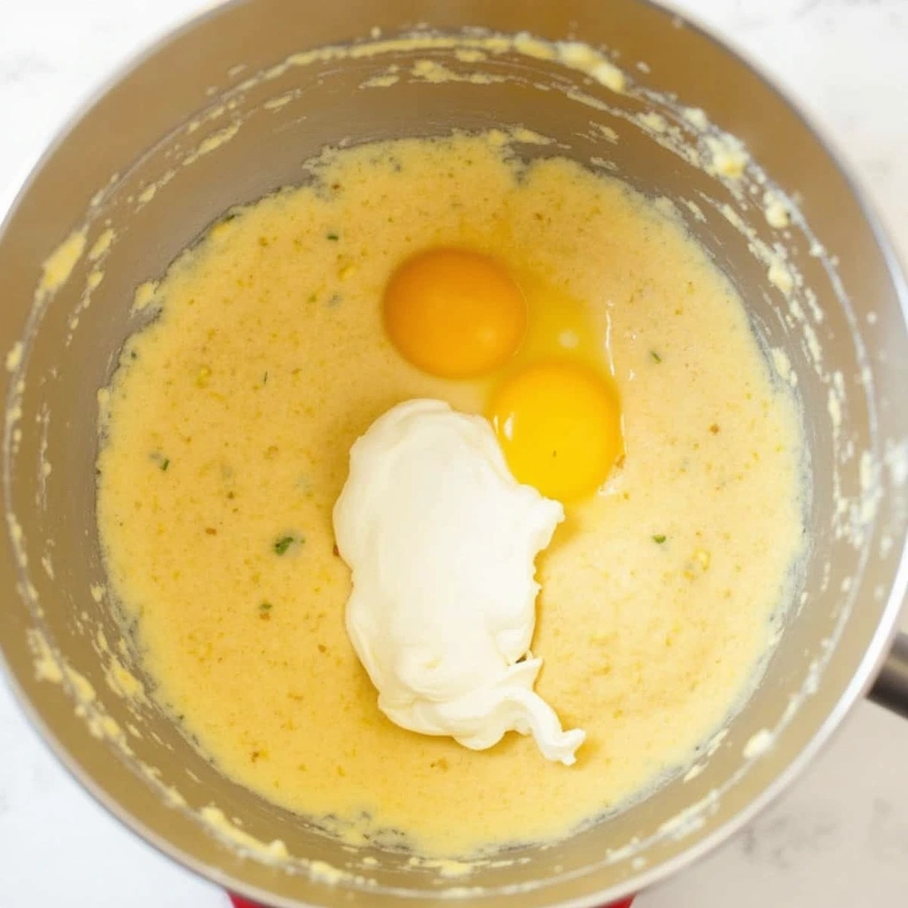 Apple Coffee Cake Recipes with Sour Cream Soft and Moist 4 Apple Coffee Cake Recipes with Sour Cream Soft and Moist - Step 4: Add Eggs and Sour Cream