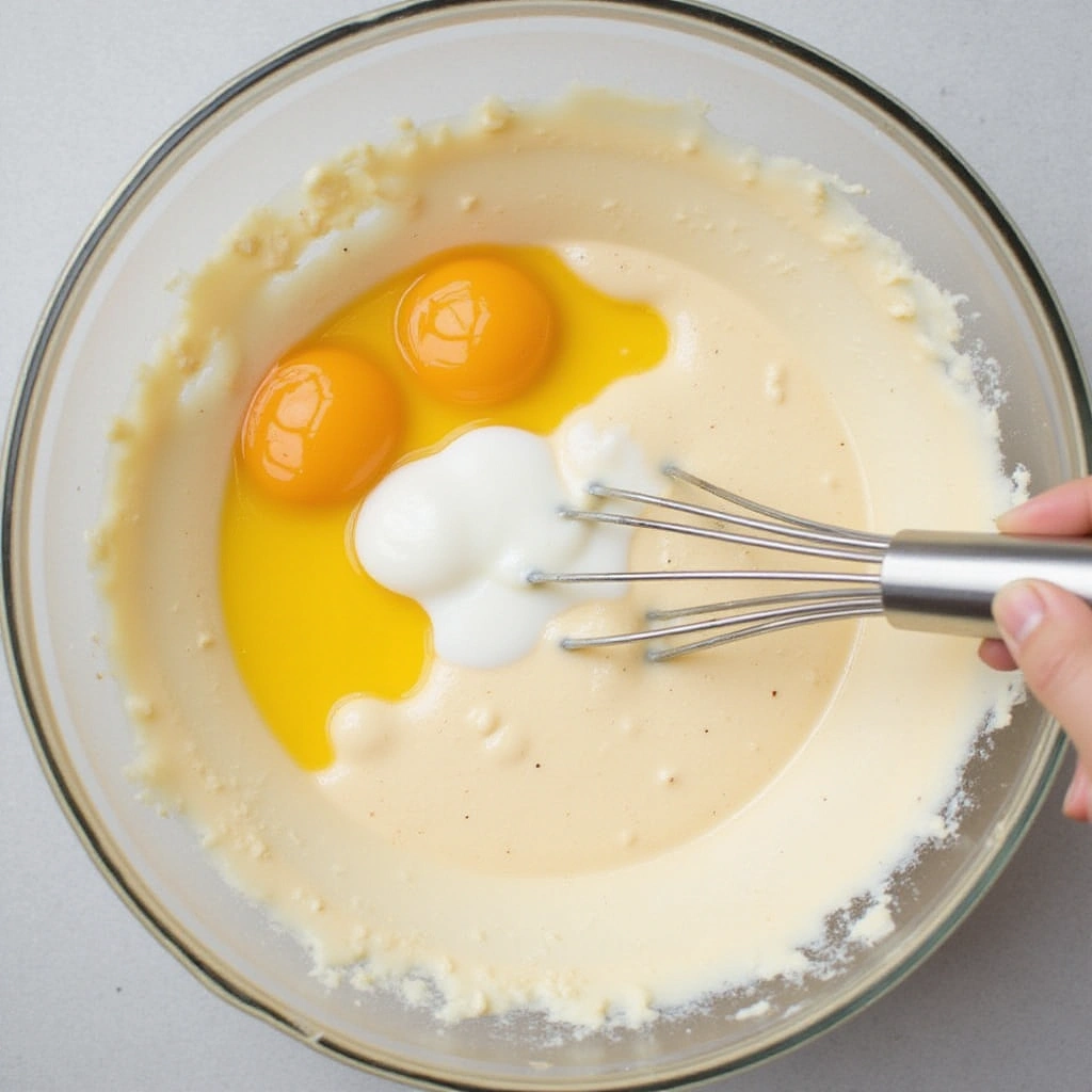 Blueberry Coffee Cake Recipes with Streusel Topping Crunchy Sweet - Step 4: Add Eggs and Buttermilk