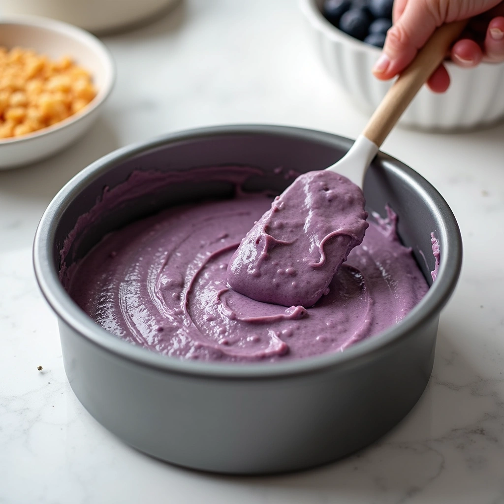 Blueberry Coffee Cake Recipes with Streusel Topping Crunchy Sweet - Step 7: Pour Batter into Pan