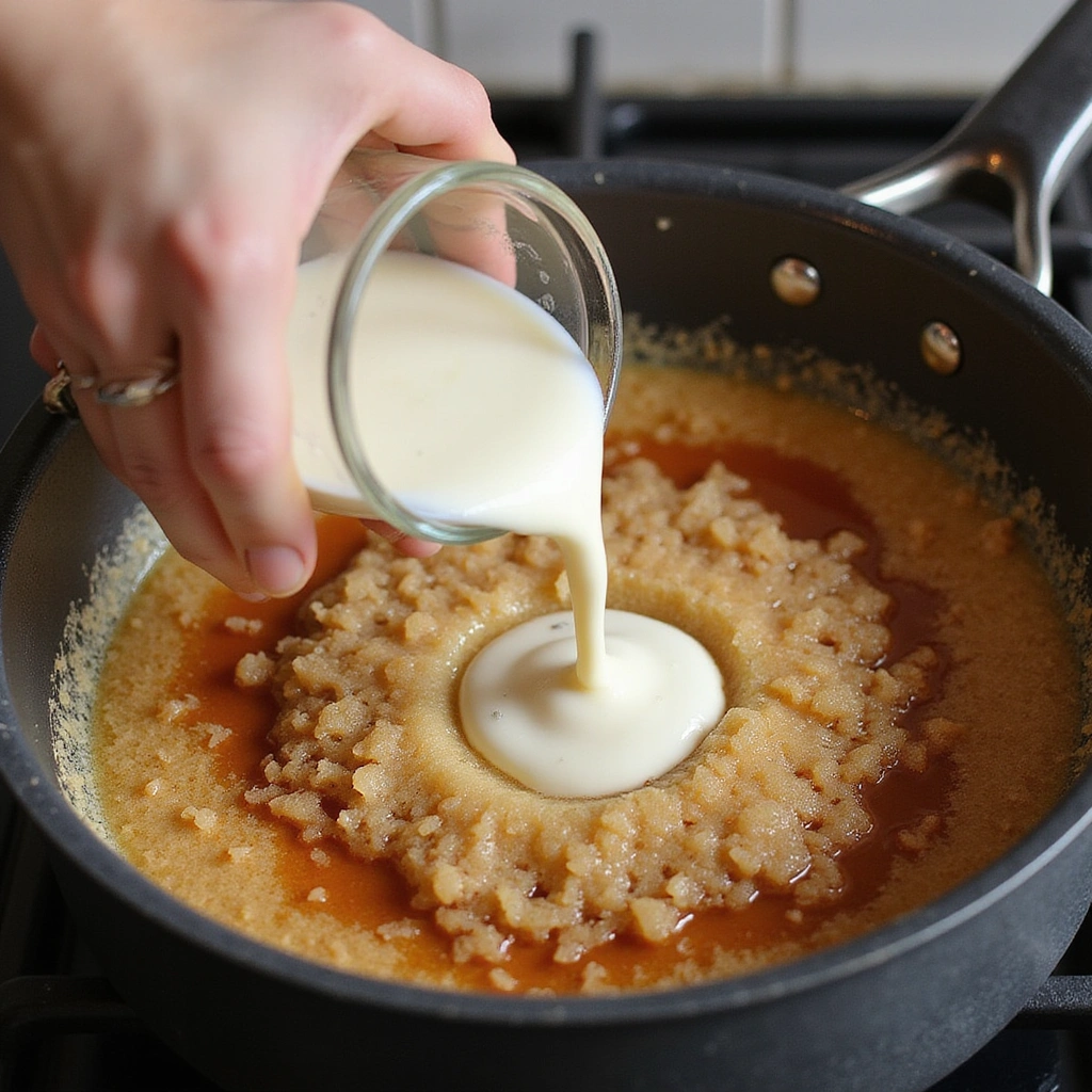 Caramel Syrup for Coffee Recipes Sweet Homemade Flavor - Step 4: Add Cream Carefully