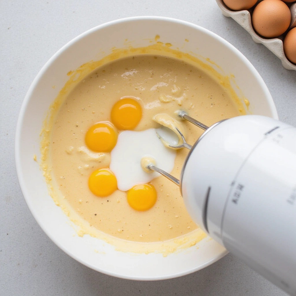 Cherry Coffee Cake Recipes with Pie Filling Juicy and Delicious - Step 5: Add Eggs and Milk