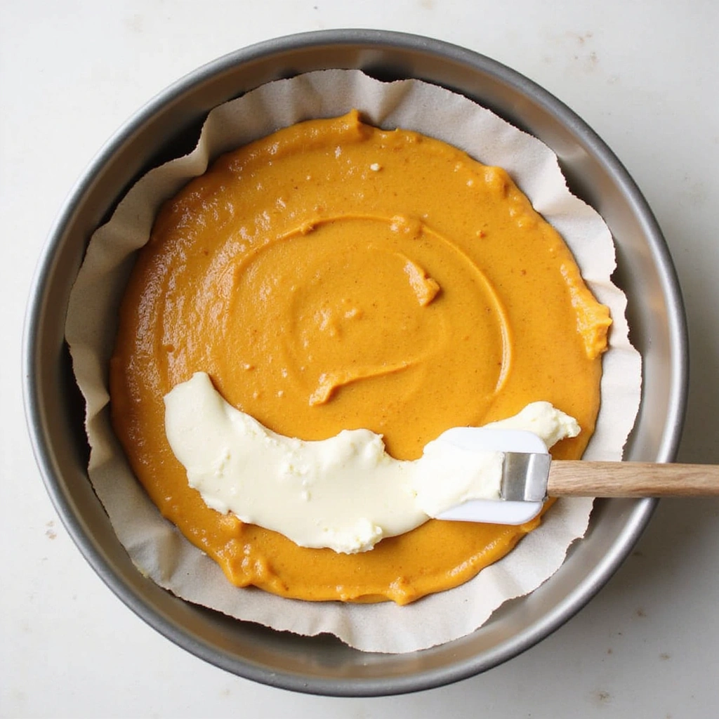 Pumpkin Cream Cheese Coffee Cake Recipes Cozy Fall Dessert - Step 6: Layer the Batter and Cream Cheese Mixture