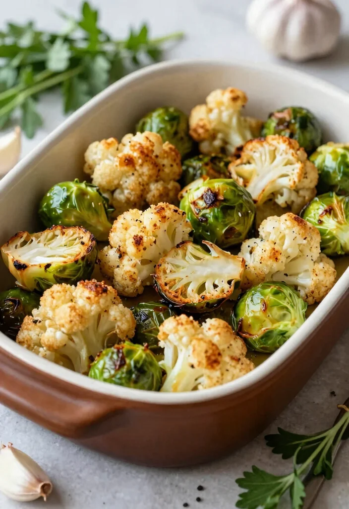 12 Fat Loss Dinner Recipes for Light Filling Plates 5. Garlic Roasted Brussels Sprouts and Cauliflower 0