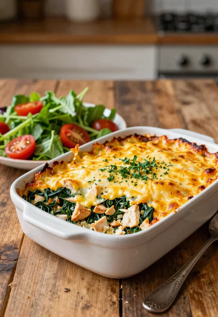 12 High Protein Keto Recipes for Filling Low Carb Meals - 1. Cheesy Spinach & Chicken Casserole 1
