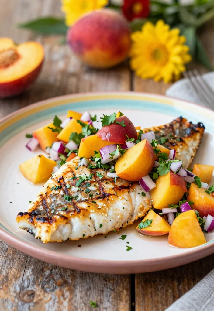 12 Peach Dinner Recipes for Sweet Savory Balance 3. Peach Salsa with Grilled Fish 0