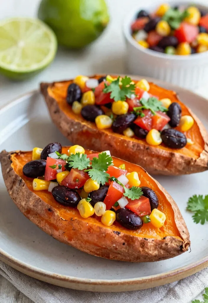 12 Savory Vegan Recipes for Hearty Plant Based Meals - 6. Baked Sweet Potato with Black Bean Salsa 1