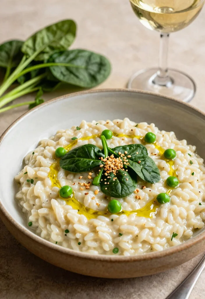 12 Savory Vegan Recipes for Hearty Plant Based Meals - 8. Vegan Risotto with Spinach and Peas 1