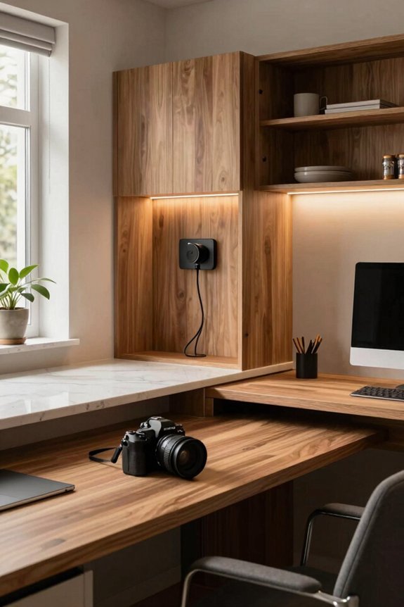 built in desk blends kitchen