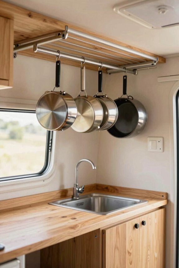 ceiling mounted rv cookware racks