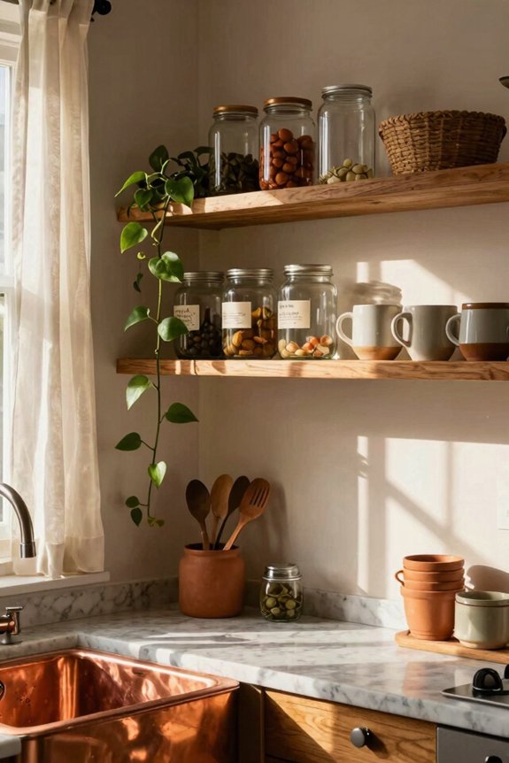 color coordinated textural balanced shelves
