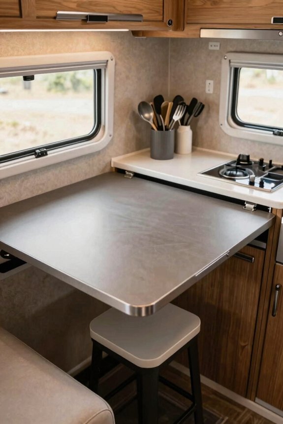drop down galley counter serves space saving prep pfqje