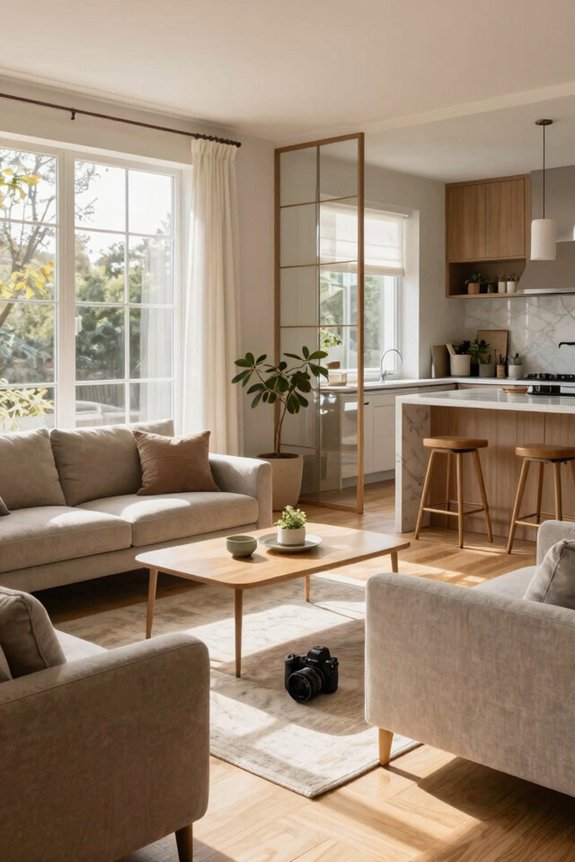 facing windows with low profile seating for brighter flow