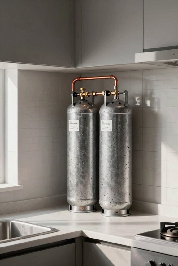 gas cylinders stored securely outside