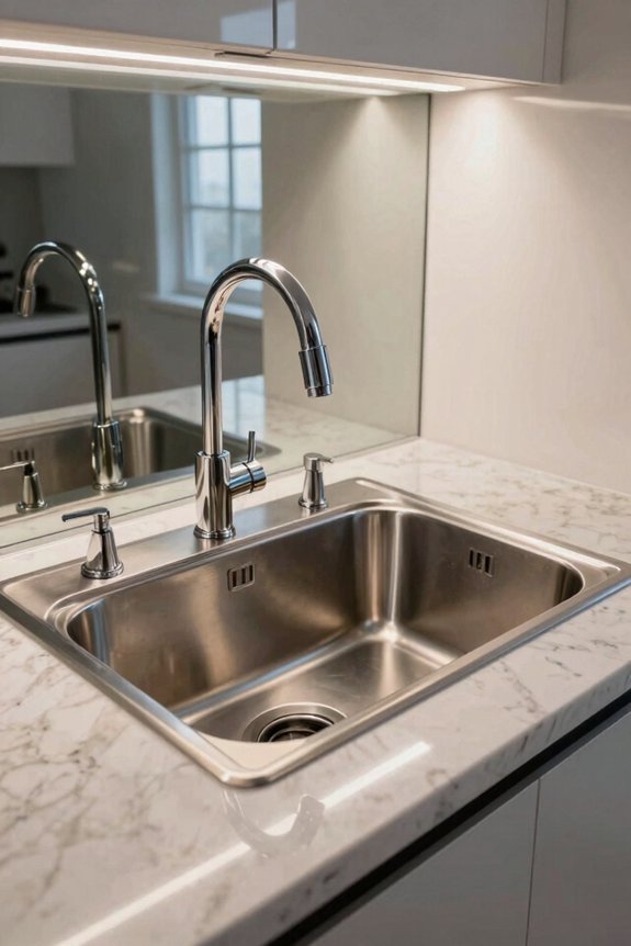 glossy surfaces brighten windowless kitchen