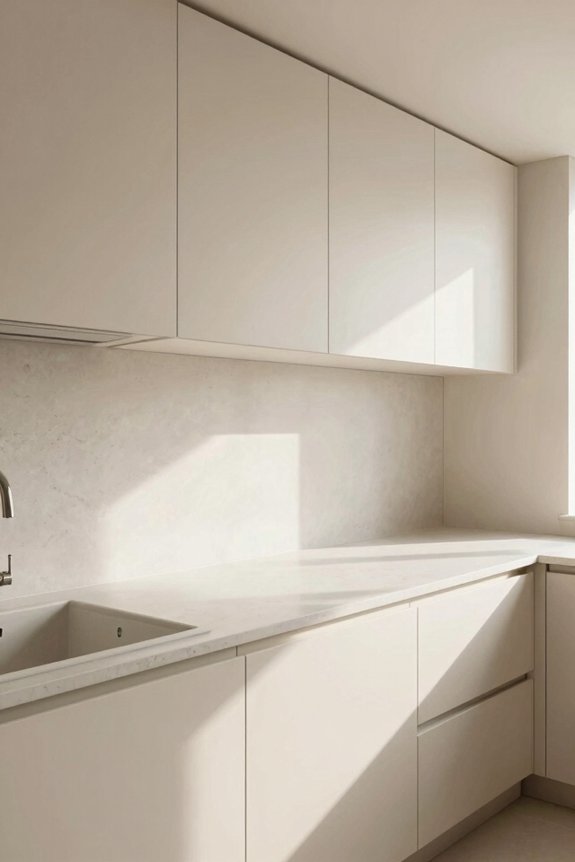 handleless cream cabinets modern minimalism