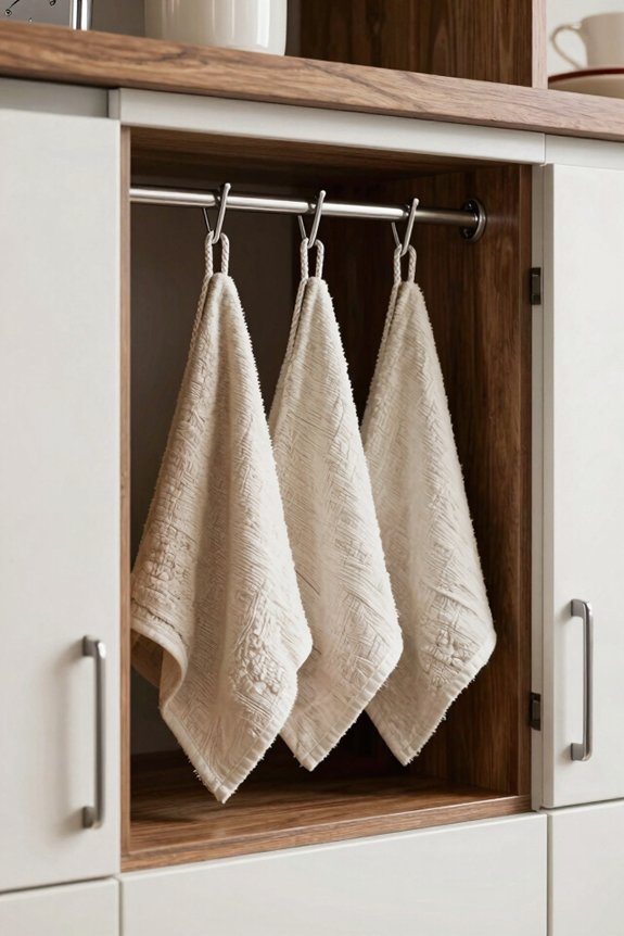 hidden towel storage behind cabinet doors