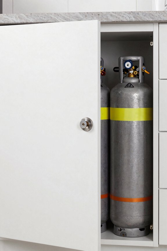 lockable cabinet with warning signs