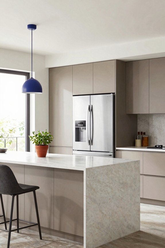 neutral base gold accents marble backsplash