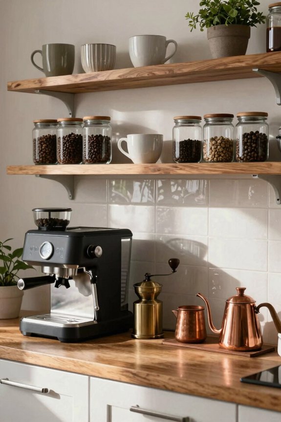 open shelving coffee bar display