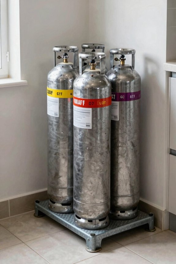 sturdy stands prevent cylinder tipping