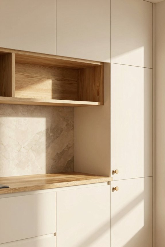 warm cream cabinets natural wood
