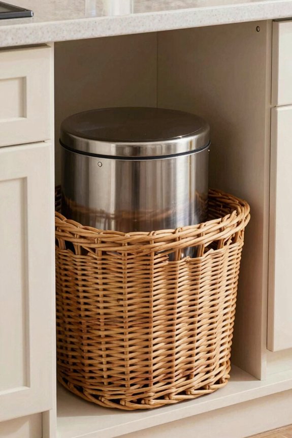 wicker basket trash decor