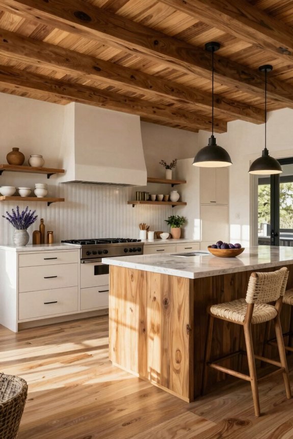 wood ceilings with exposed rustic beams