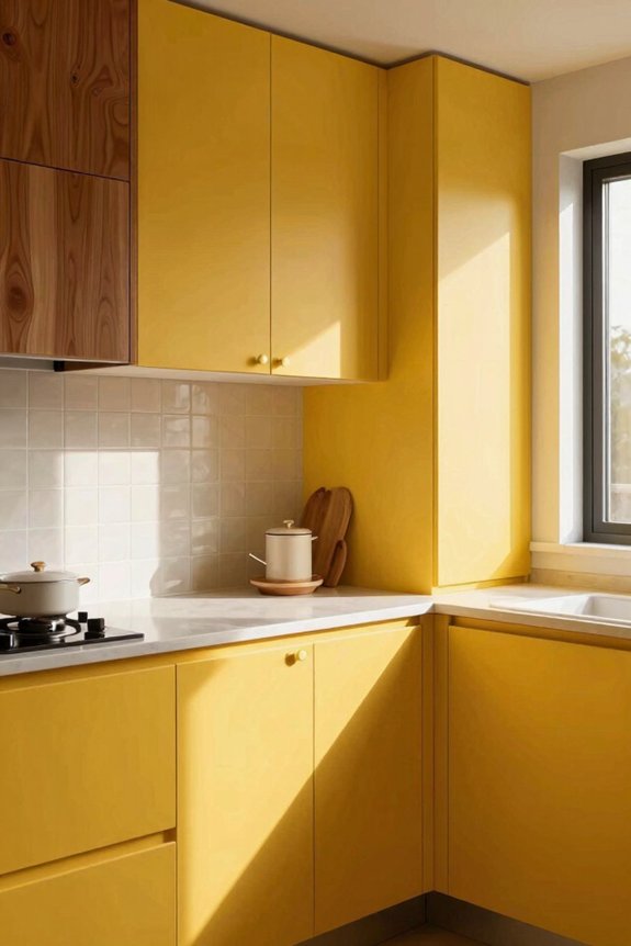 yellow cabinets create bold focal point